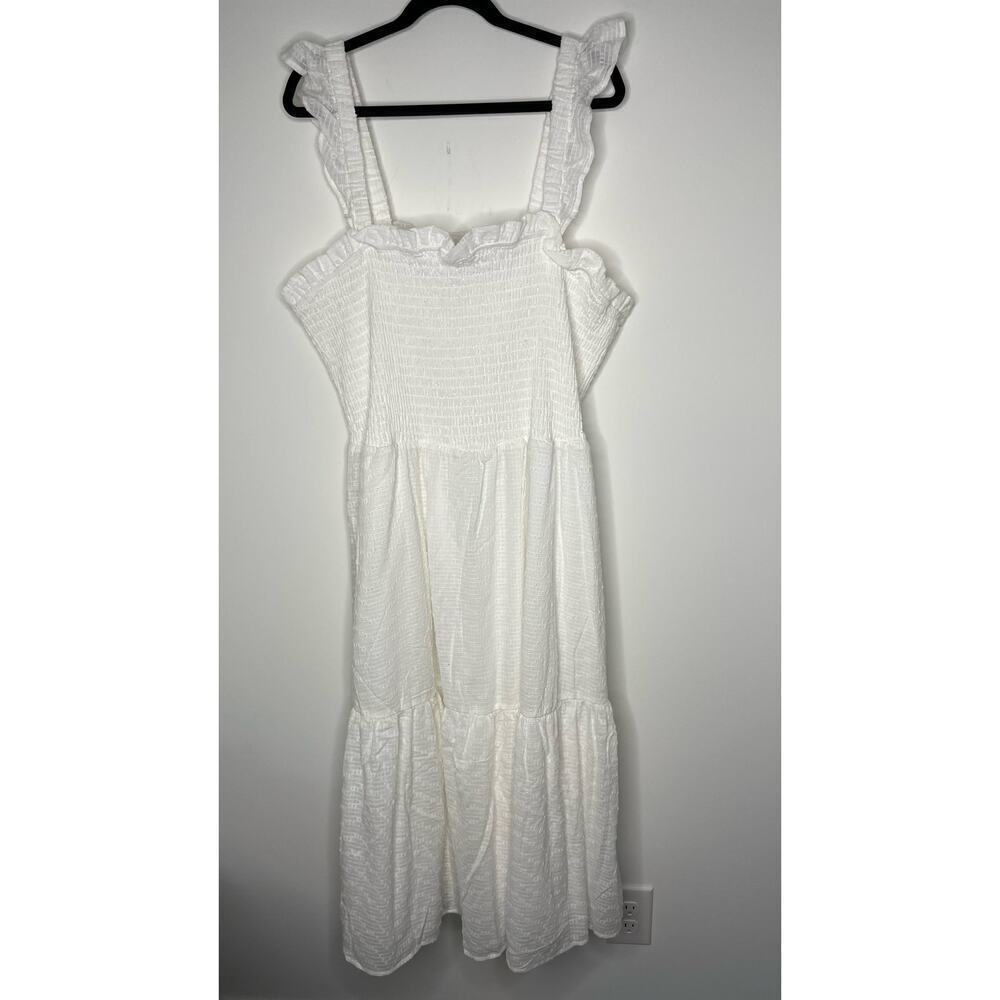 Eloquii NWT White Smocked Bodice Ruffle Midi Dress 26/28 - Picture 2 of 8
